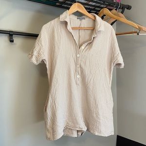 Cozy Gauzey Oversized Romper with Button Front and Collar. Has Pockets!